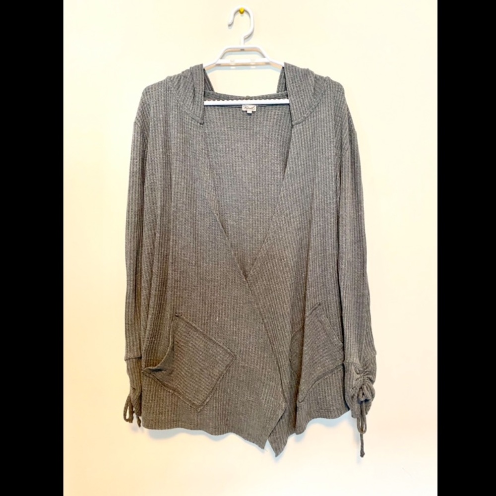 Kismet long sleeve hooded cardigan with pockets, size XL, colour Grey